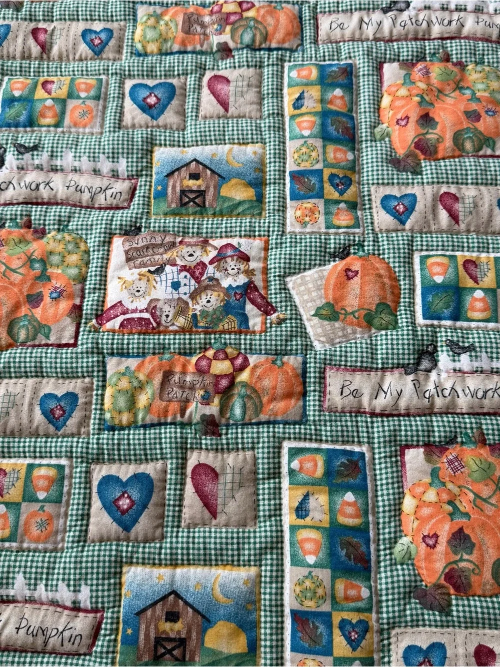 Handmade Pumpkin Quilt Throw 42x36 Cottage Fall Farmhouse Decor